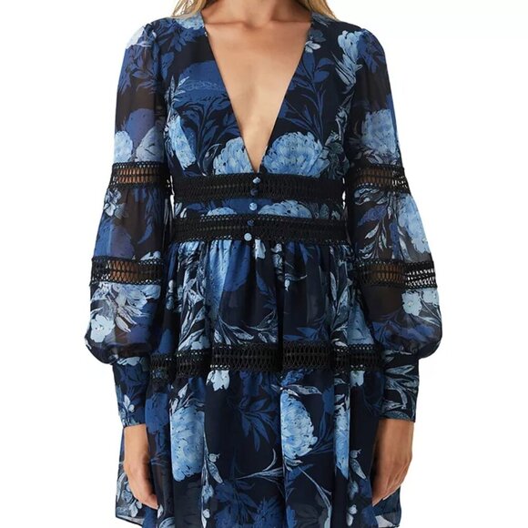 Bardot Women's Hallie Braid-Trimmed Floral Mini Dress. Sz: L - Picture 2 of 14